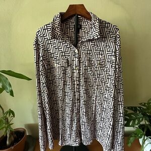 INC International Concepts Black and White Geometric Blouse